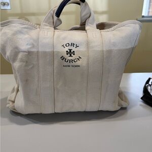 Tory Burch Cream Canvas Tote Bag
